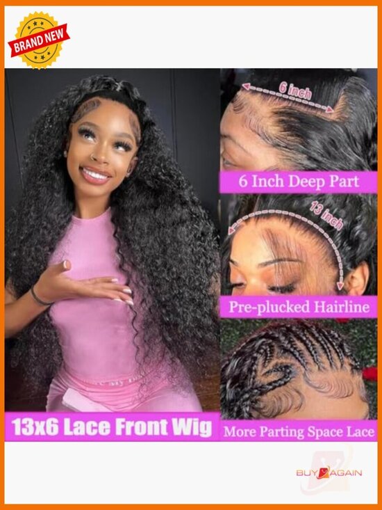 Deep Wave Lace Front Wig Human Hair 200 Density 13x6 HD Transparent Lace Pre main image 5